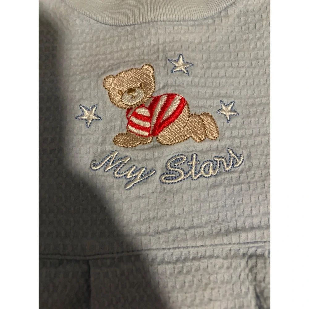 My Stars Baby Blue Quilted Footie Pajamas Sleepers Teddy Bear‎ Stars 6 Months
